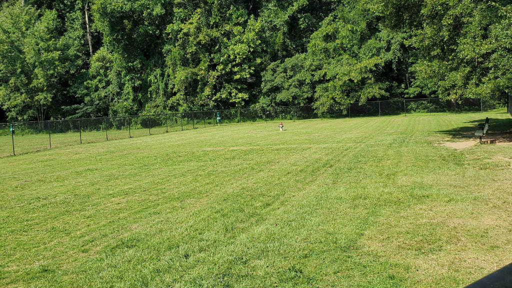 Burger Dog Park Smyrna Small dog enclosure with bench and fire hydrant